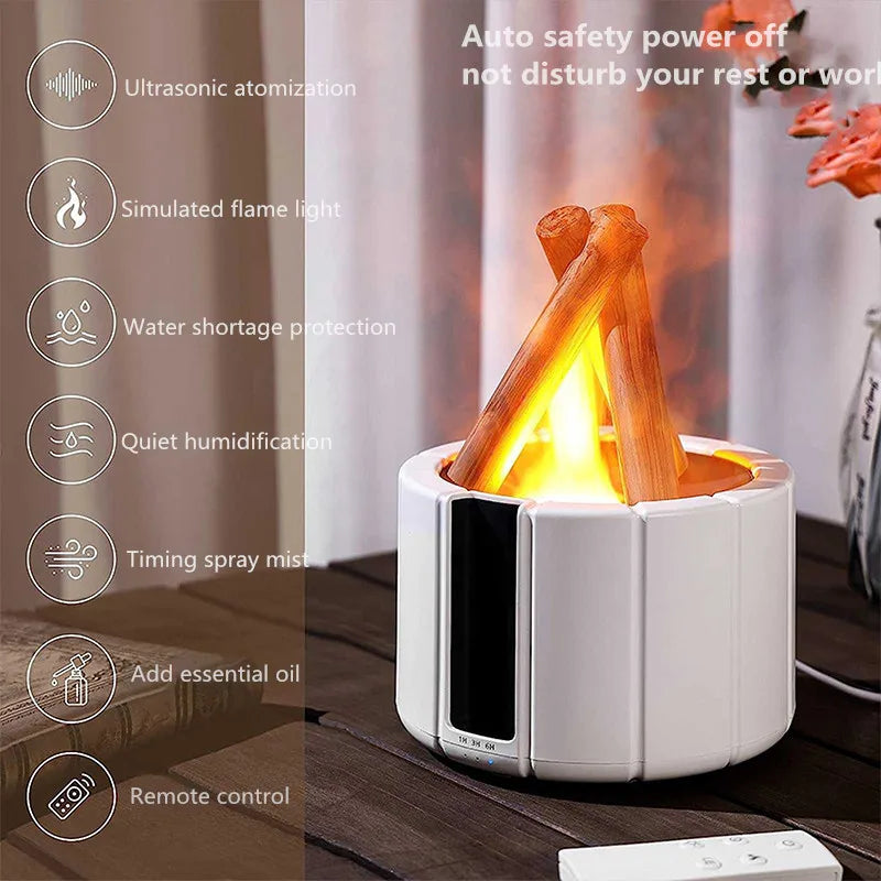 2025 New Simulated Flame Aroma Diffuser Bonfire Air Humidifier Ultrasonic Cool Mist Maker Fogger LED Essential Oil Lamp Difusor