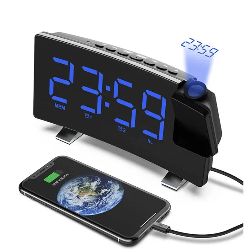 Projection Digital Alarm Clock for Bedroom Large LED Alarm Clock Projection on Ceiling Wall 180°Projector for Heavy Sleeper New