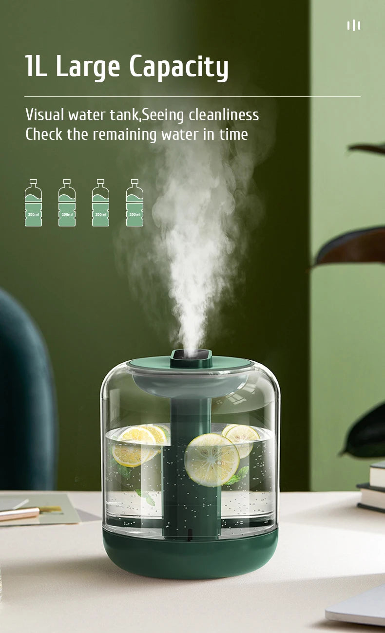 1L Large Capacity Rechargeable Air Humidifier 2000mAh Battery Aroma Essential Oil Diffuser USB Mist Maker LED Light for Home