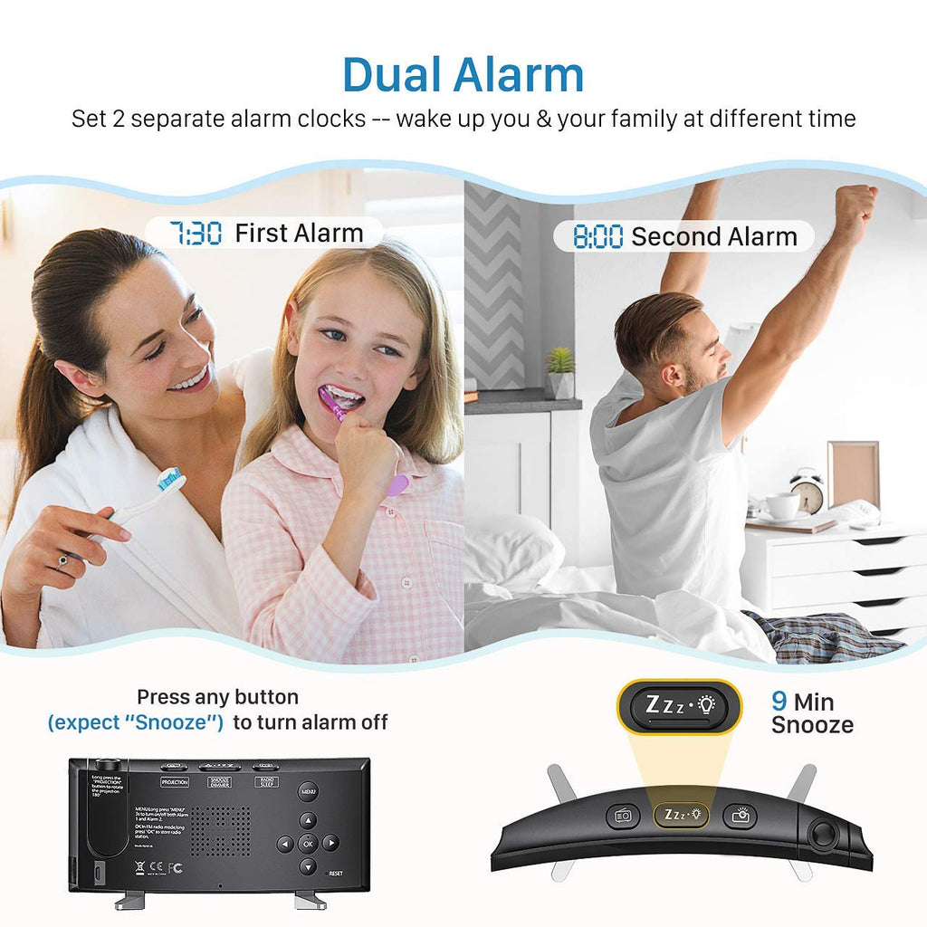 Projection Digital Alarm Clock for Bedroom Large LED Alarm Clock Projection on Ceiling Wall 180°Projector for Heavy Sleeper New