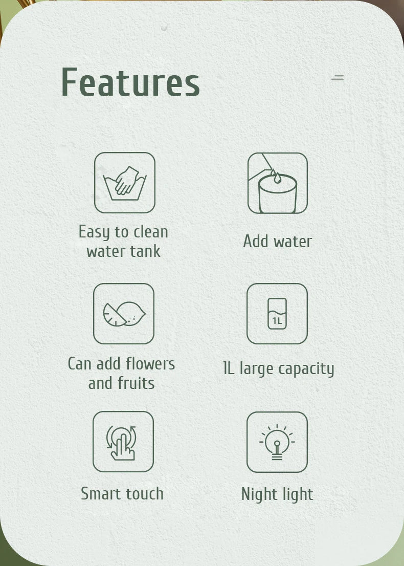 1L Large Capacity Rechargeable Air Humidifier 2000mAh Battery Aroma Essential Oil Diffuser USB Mist Maker LED Light for Home