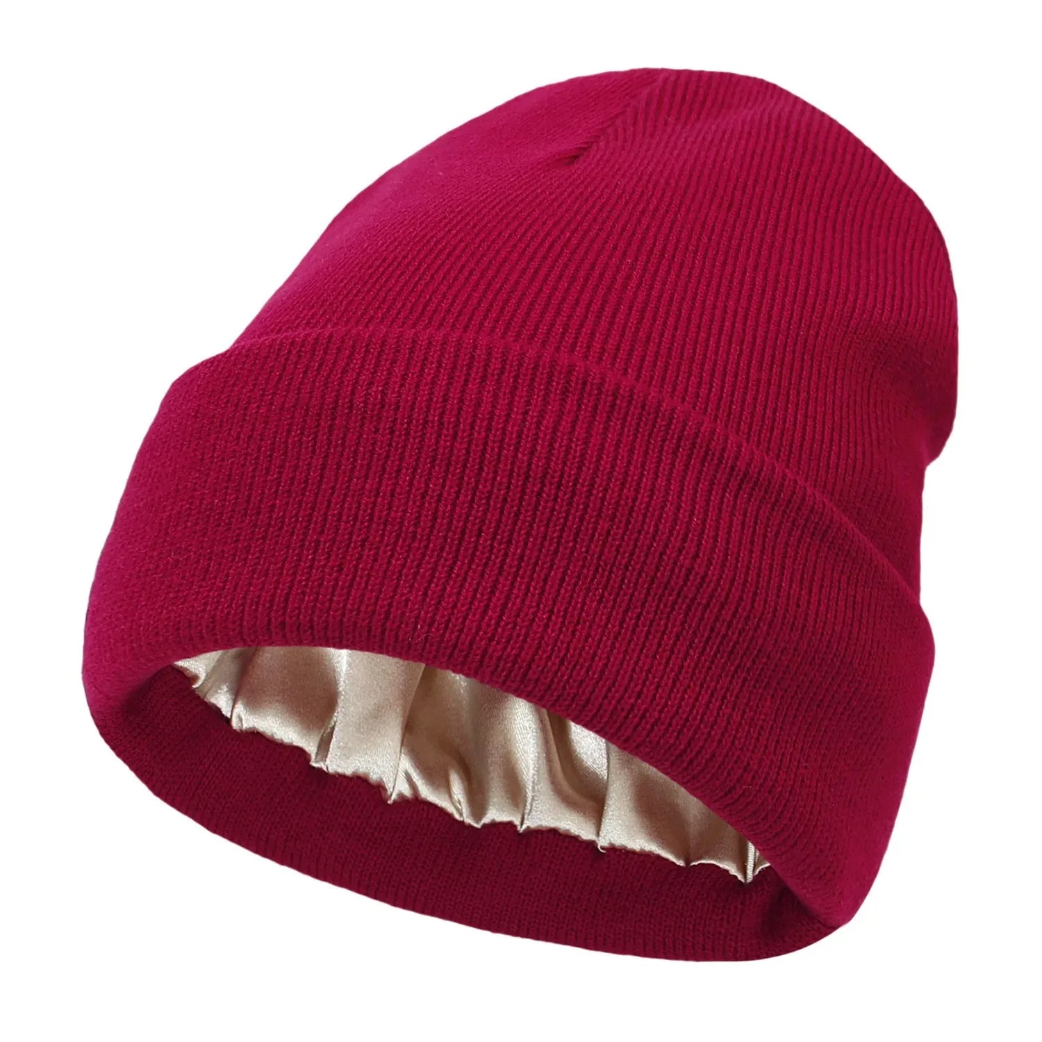 Unisex Satin Lined Anti Static Beanie Hat For Women Winter Silk Lining Slouchy Warm Cuffed Skullies 2Layer Hair Cover Sleep Cap