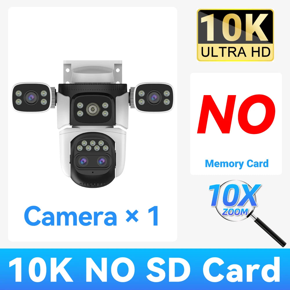 20MP 10K 4-Lens WiFi Security Camera Outdoor, 10X Zoom Auto Tracking, 4-Screen Display, Waterproof CCTV, Full Color Night Vision