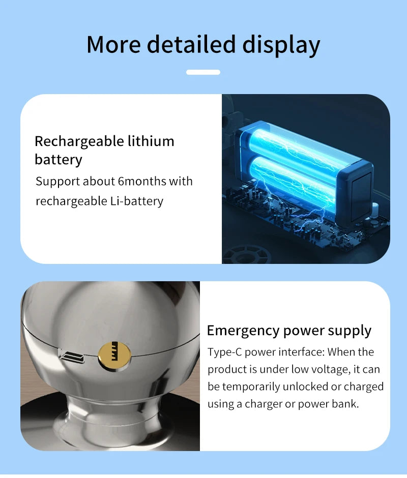 Fingerprint Safe Electronic Lock Door Handle Stainless Steel Round Door Knob Rotation Lock Doorknob Lock with Key Tuya App Home