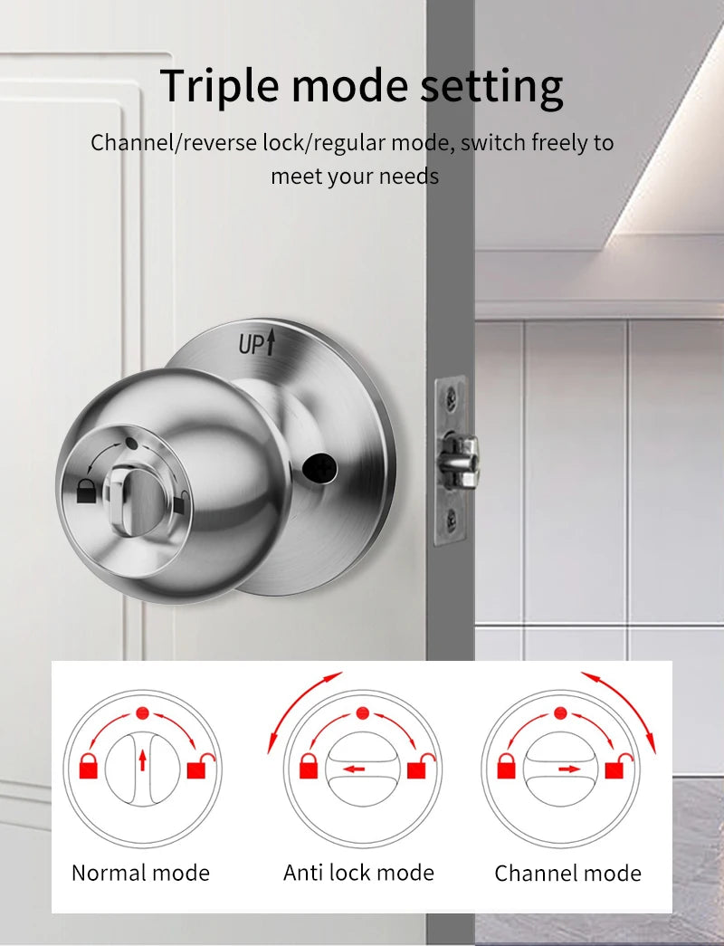 Fingerprint Safe Electronic Lock Door Handle Stainless Steel Round Door Knob Rotation Lock Doorknob Lock with Key Tuya App Home