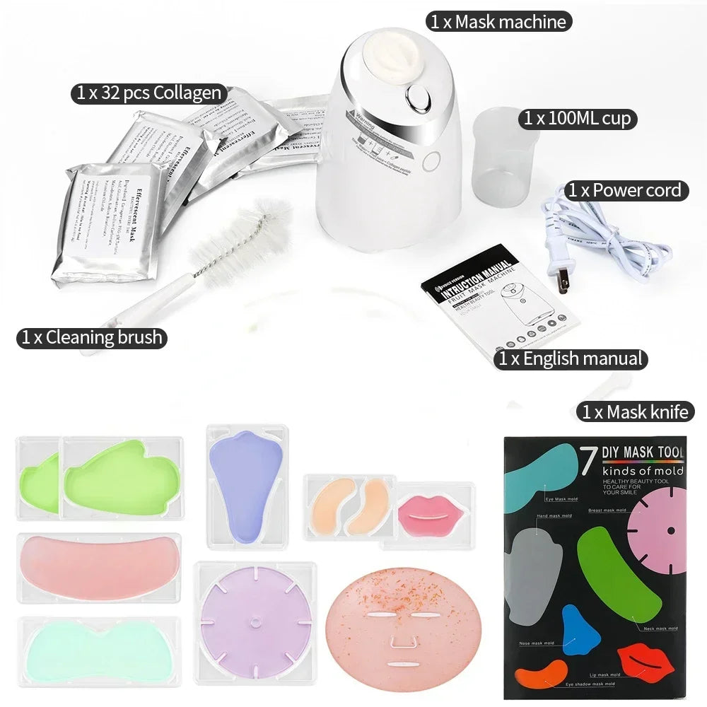 DIY Mini Face Mask Maker Automatic Vegetable Natural Collagen Fruit Face Mask Machine Skin Care Brush wtih 10Pcs Mask Molds