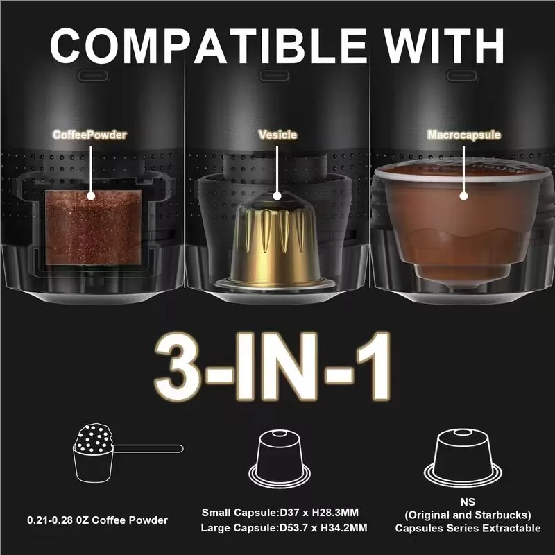 Cafeteira portátil 3 em 1 recarregável