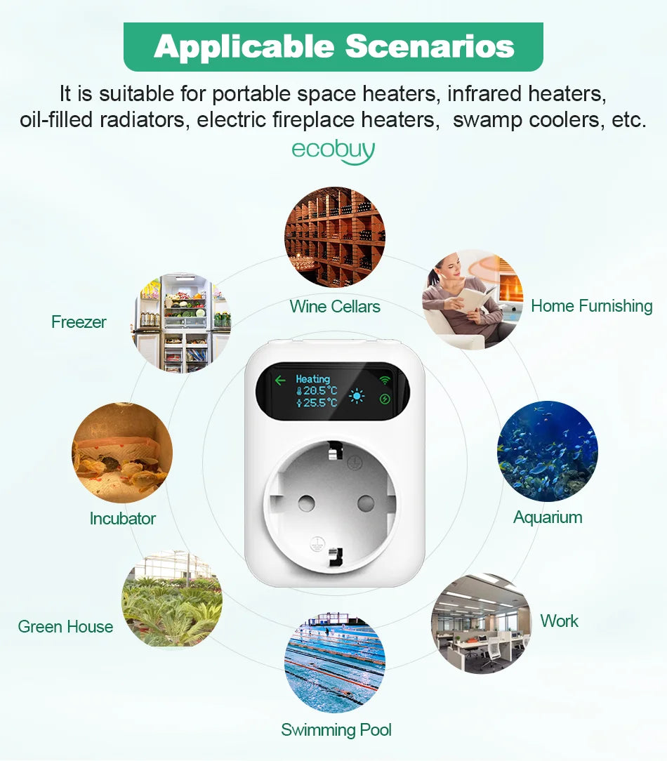 Smart Wifi Thermostat Plug Outlet Temperature Controller Tuya APP Voice Control Electric Switch for Heating Cooling Appliances