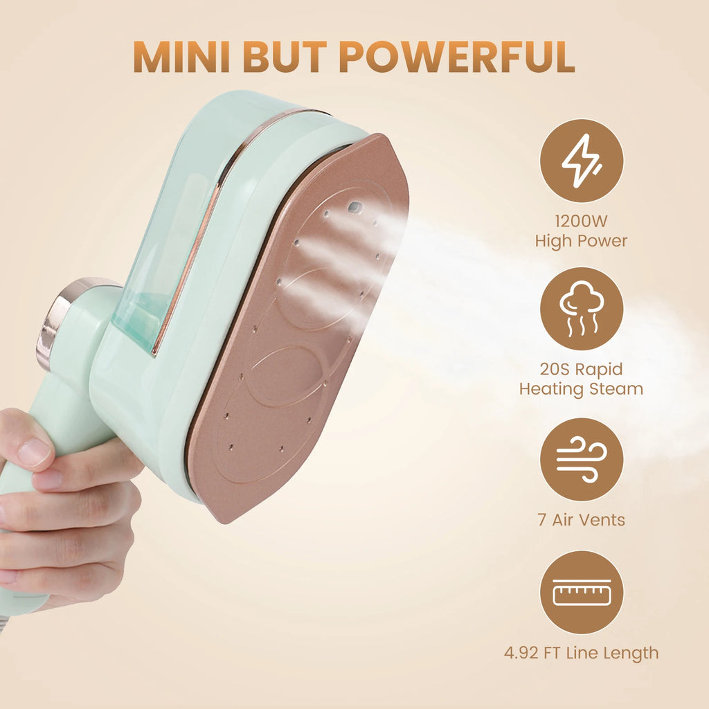 Portable mini steam iron with four temperature control and high-power rotating handheld ironing machine.
