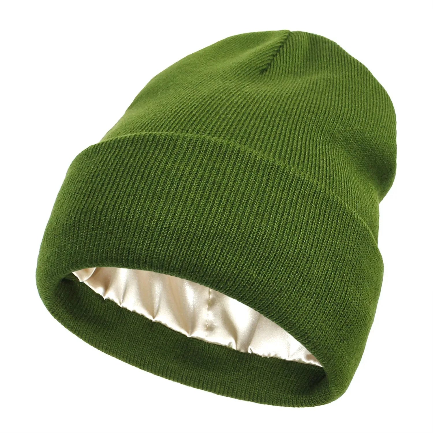 Unisex Satin Lined Anti Static Beanie Hat For Women Winter Silk Lining Slouchy Warm Cuffed Skullies 2Layer Hair Cover Sleep Cap