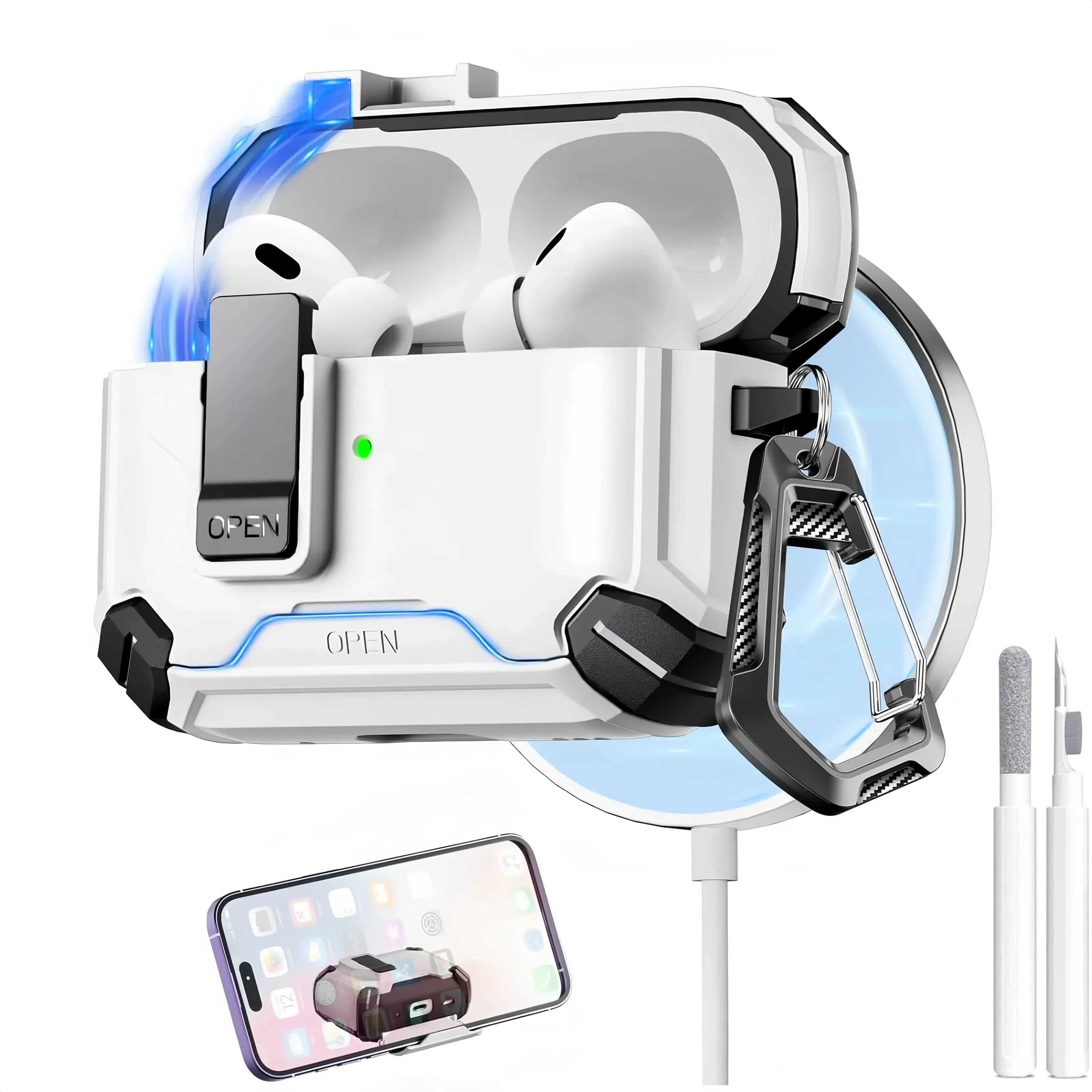 Magnetic Auto Lock Case for AirPods Pro 3 Phone Stand Case Cover with Cleaning Kit & Keychain Protective Case for AirPods Pro 3