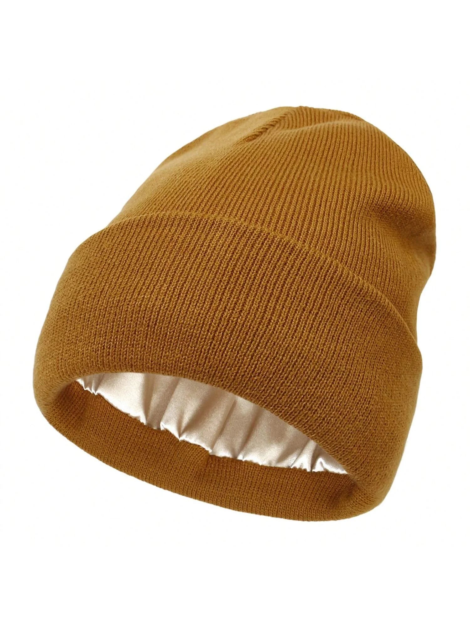 Unisex Satin Lined Anti Static Beanie Hat For Women Winter Silk Lining Slouchy Warm Cuffed Skullies 2Layer Hair Cover Sleep Cap