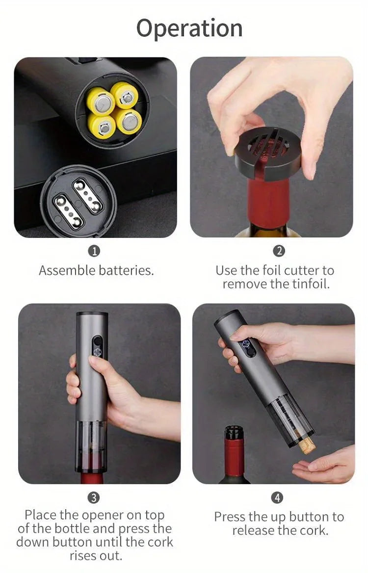 Electric Wine Bottle Opener USB Rechargable Automatic Wine Corkscrew with Foil Cutter Corkscrew Kitchen Gadgets for Party Bar