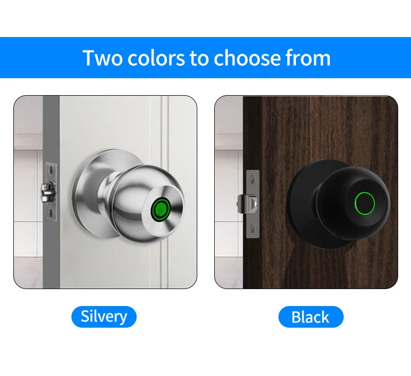 Fingerprint Safe Electronic Lock Door Handle Stainless Steel Round Door Knob Rotation Lock Doorknob Lock with Key Tuya App Home