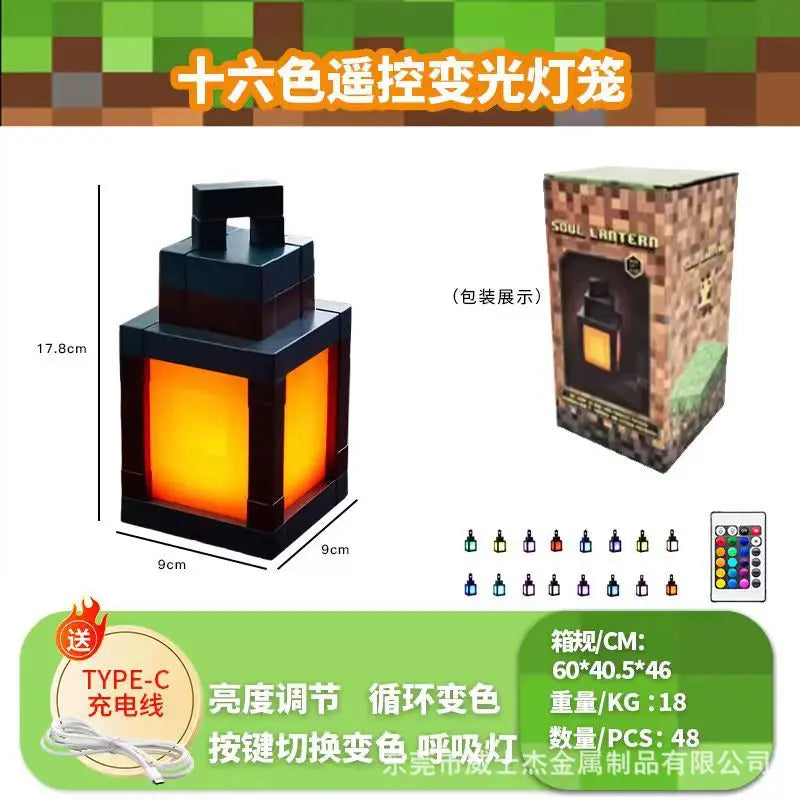 Mine WORLD Luminous lantern,light board Figurine rechargeable game torch, peripheral children's bedroom Decoration for Christmas