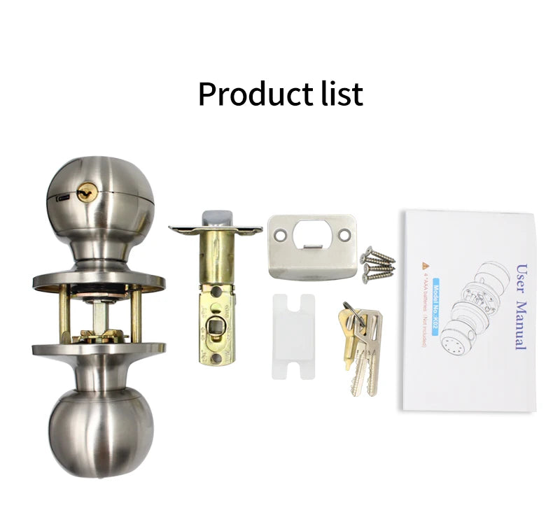 Fingerprint Safe Electronic Lock Door Handle Stainless Steel Round Door Knob Rotation Lock Doorknob Lock with Key Tuya App Home