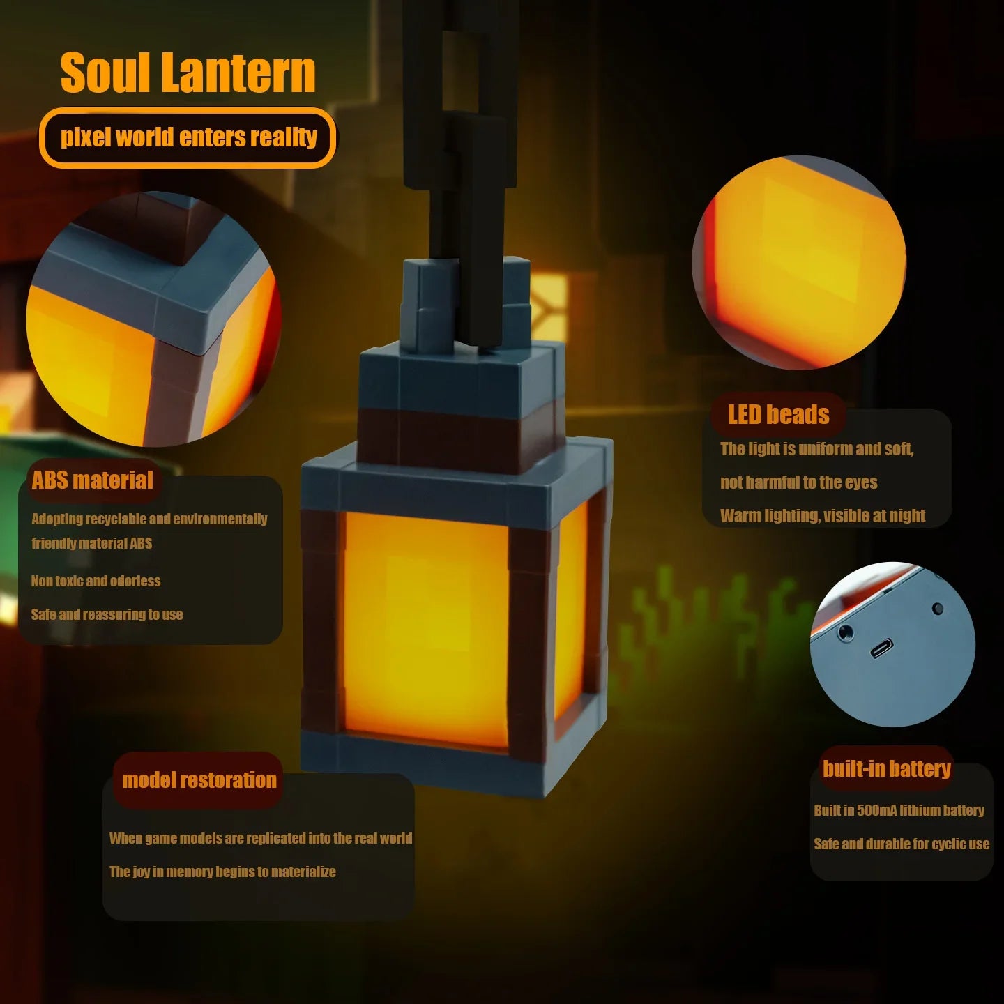 Mine WORLD Luminous lantern,light board Figurine rechargeable game torch, peripheral children's bedroom Decoration for Christmas