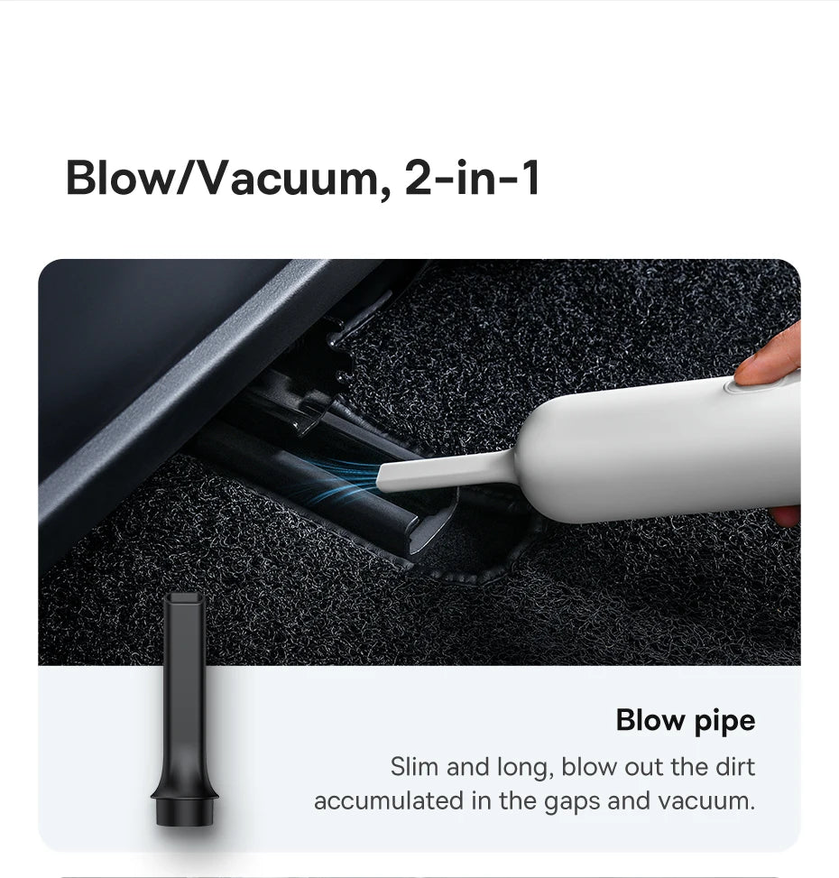 Baseus Car Vacuum Cleaner Mini Handheld Auto Vacuum Cleaner 6000Pa Powerful Suction Blow & Vacuum 2 In1 For Home & Car & Office
