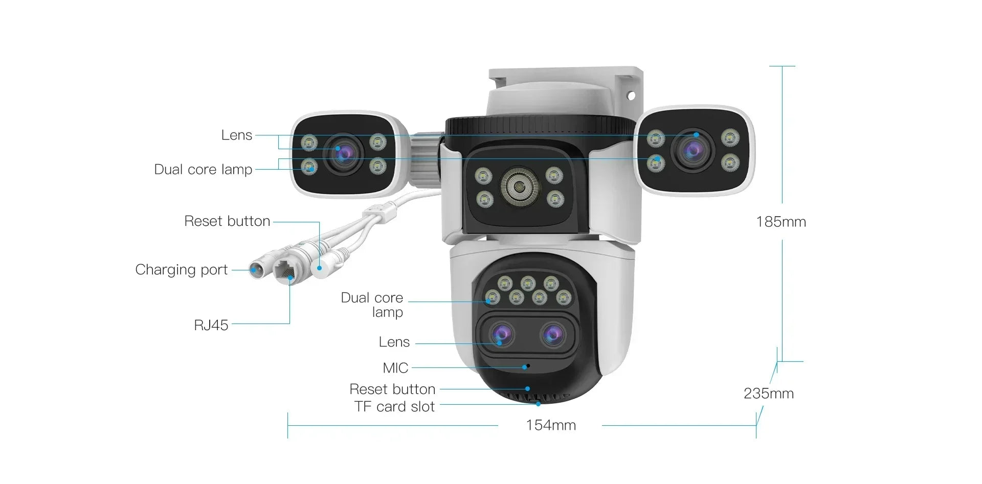 20MP 10K 4-Lens WiFi Security Camera Outdoor, 10X Zoom Auto Tracking, 4-Screen Display, Waterproof CCTV, Full Color Night Vision