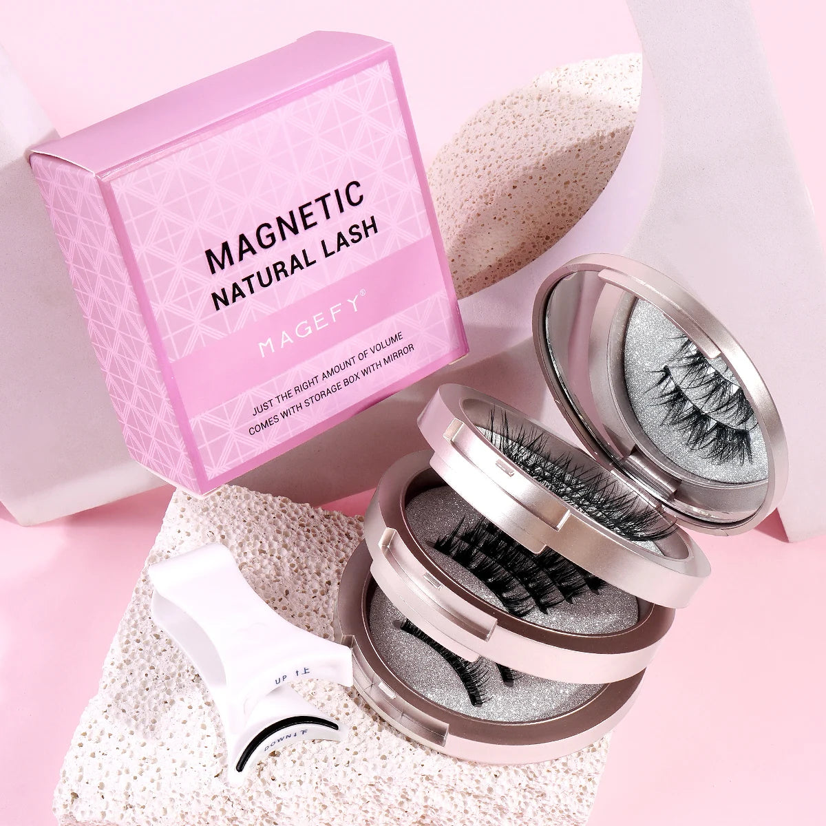 MAGEFY Reusable Magnetic Eyelashes 3 Pairs Natural Curly Natural Magnetic False Eyelashes Glue Free with Applicator Easy to Wear