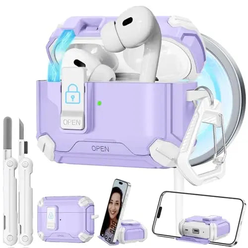 Magnetic Auto Lock Case for AirPods Pro 3 Phone Stand Case Cover with Cleaning Kit & Keychain Protective Case for AirPods Pro 3