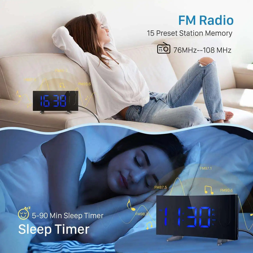 Projection Digital Alarm Clock for Bedroom Large LED Alarm Clock Projection on Ceiling Wall 180°Projector for Heavy Sleeper New