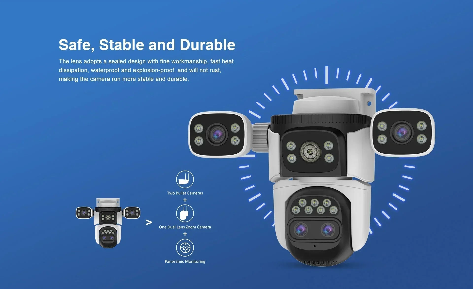 20MP 10K 4-Lens WiFi Security Camera Outdoor, 10X Zoom Auto Tracking, 4-Screen Display, Waterproof CCTV, Full Color Night Vision