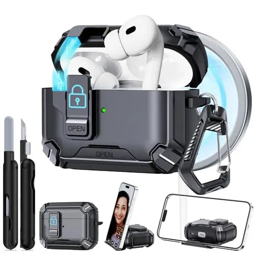 Magnetic Auto Lock Case for AirPods Pro 3 Phone Stand Case Cover with Cleaning Kit & Keychain Protective Case for AirPods Pro 3