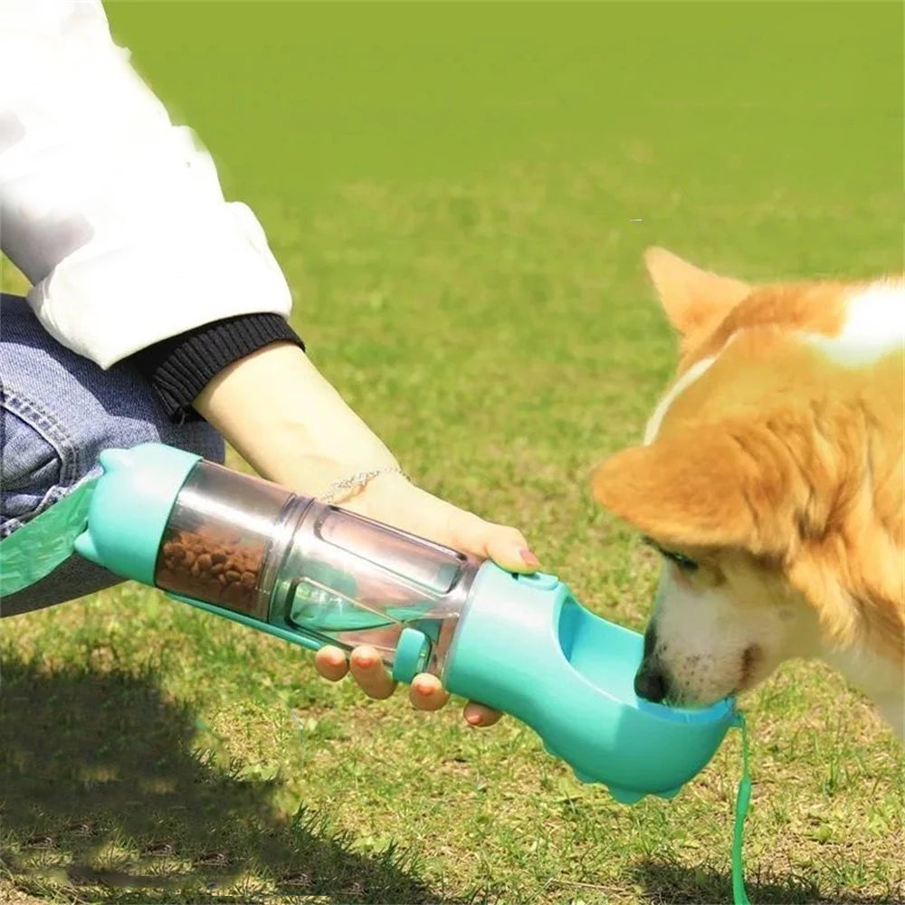 Portable Multifunction Dog Water Bottle Food Feeder Pet Travel Drinking Bowl Poop Dispenser Leak-proof Puppy Waterer Bottle
