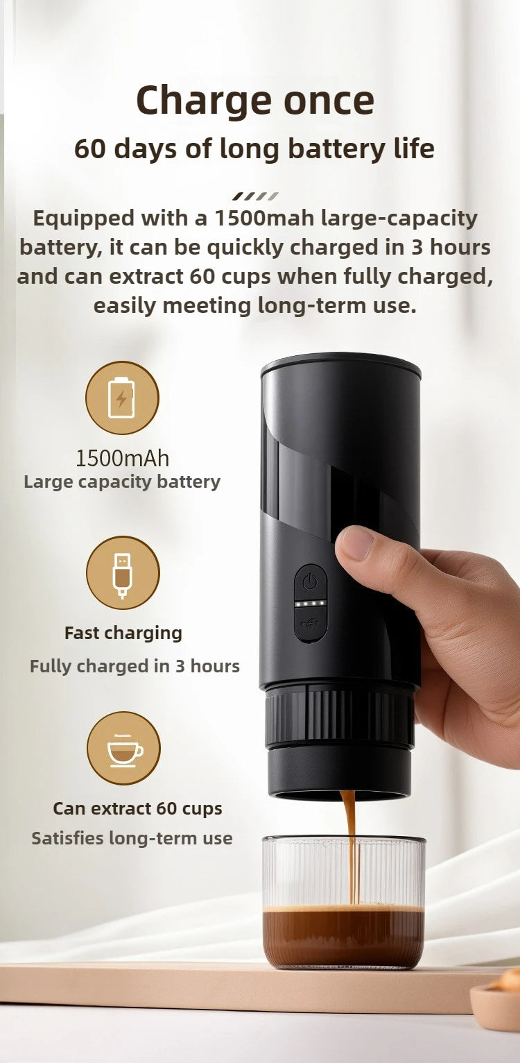 Cafeteira portátil mini recarregável para cápsulas