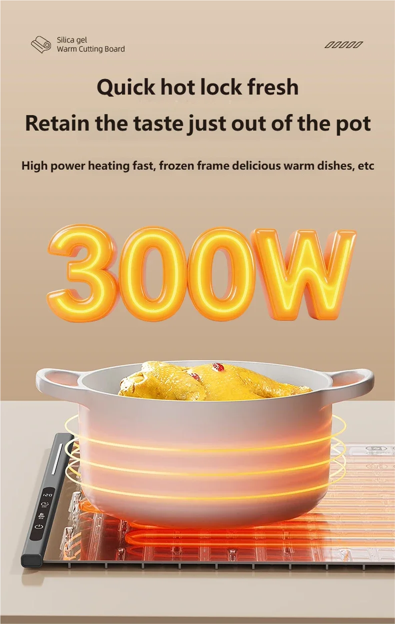 Electric Warming Tray Foldable Food Warmer Mat with 3 Tem Setting Fast Full Surface Heating Portable Electric Food Warming Tray