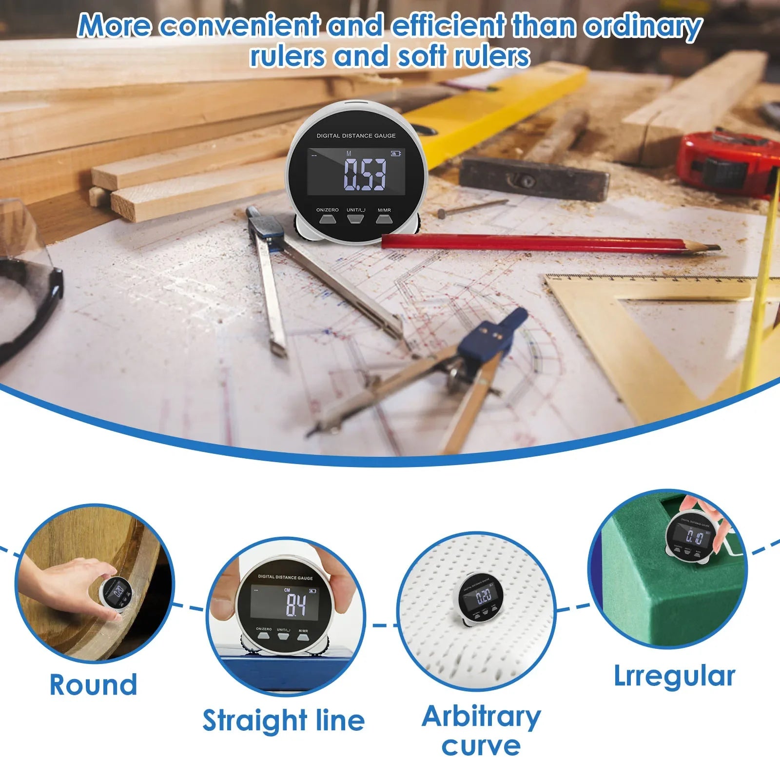 Digital Tape Measure LCD Display USB Rechargeable Electronic Rolling Ruler 199.99m Digital Tape Measure Roller Portable Tools