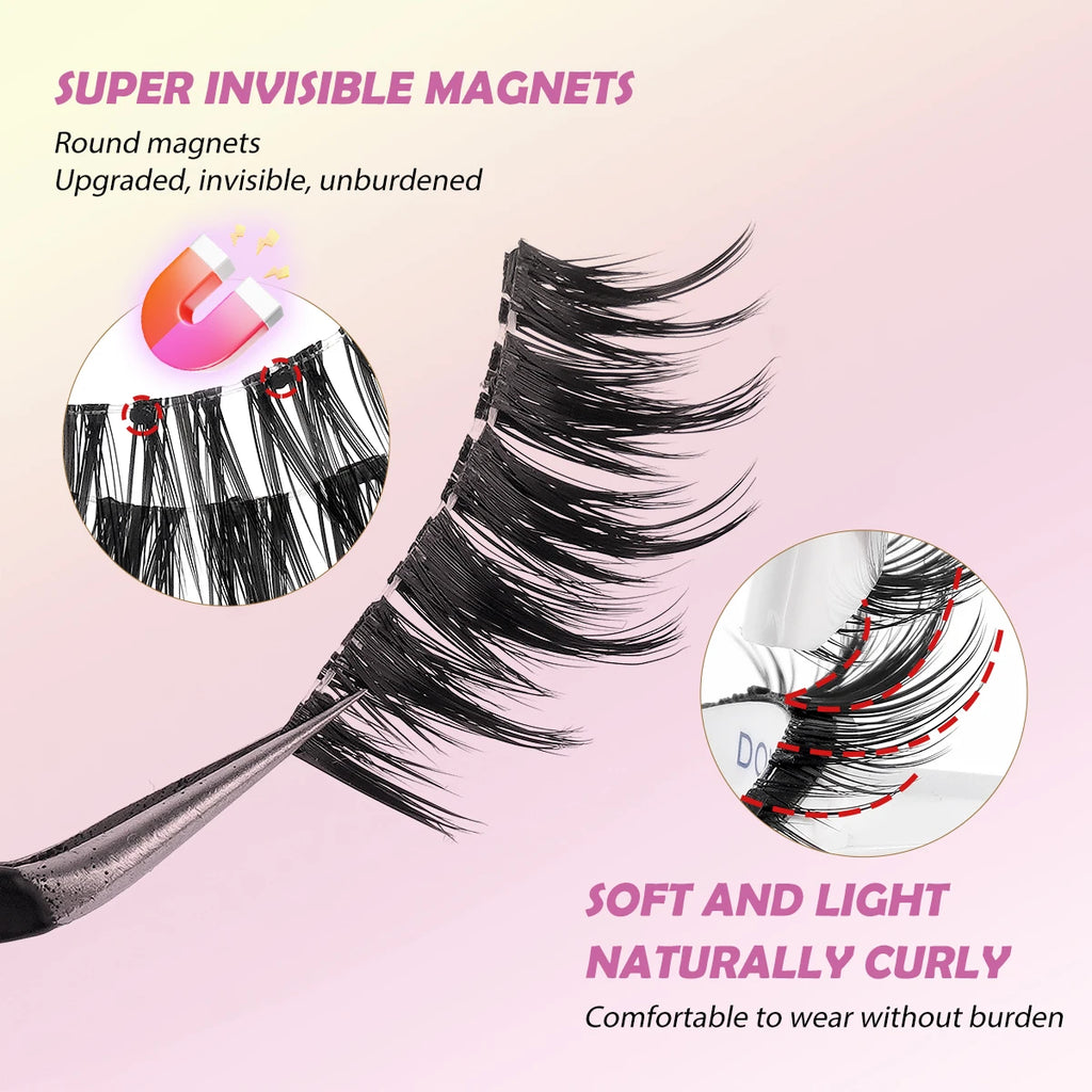 MAGEFY Reusable Magnetic Eyelashes 3 Pairs Natural Curly Natural Magnetic False Eyelashes Glue Free with Applicator Easy to Wear