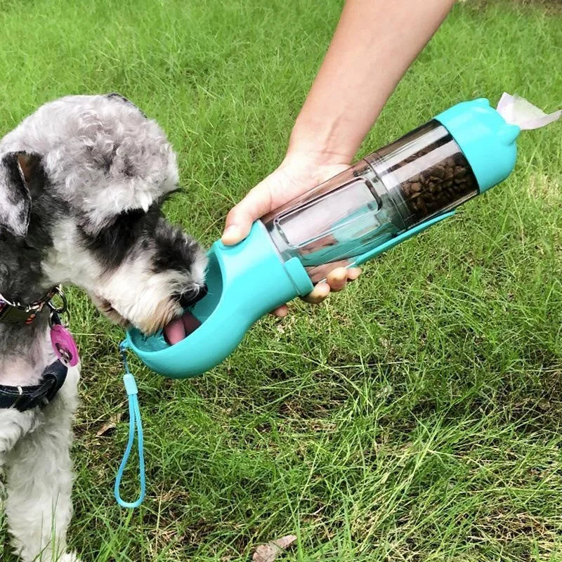 Portable Multifunction Dog Water Bottle Food Feeder Pet Travel Drinking Bowl Poop Dispenser Leak-proof Puppy Waterer Bottle