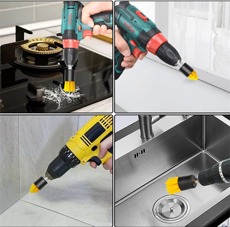 5pcs Multi-Purpose Electric Drill-Brush kit Power Scrubber Brush Car Polisher Kitchen Bathroom Cleaning Kit Toilet Cleaning Tool