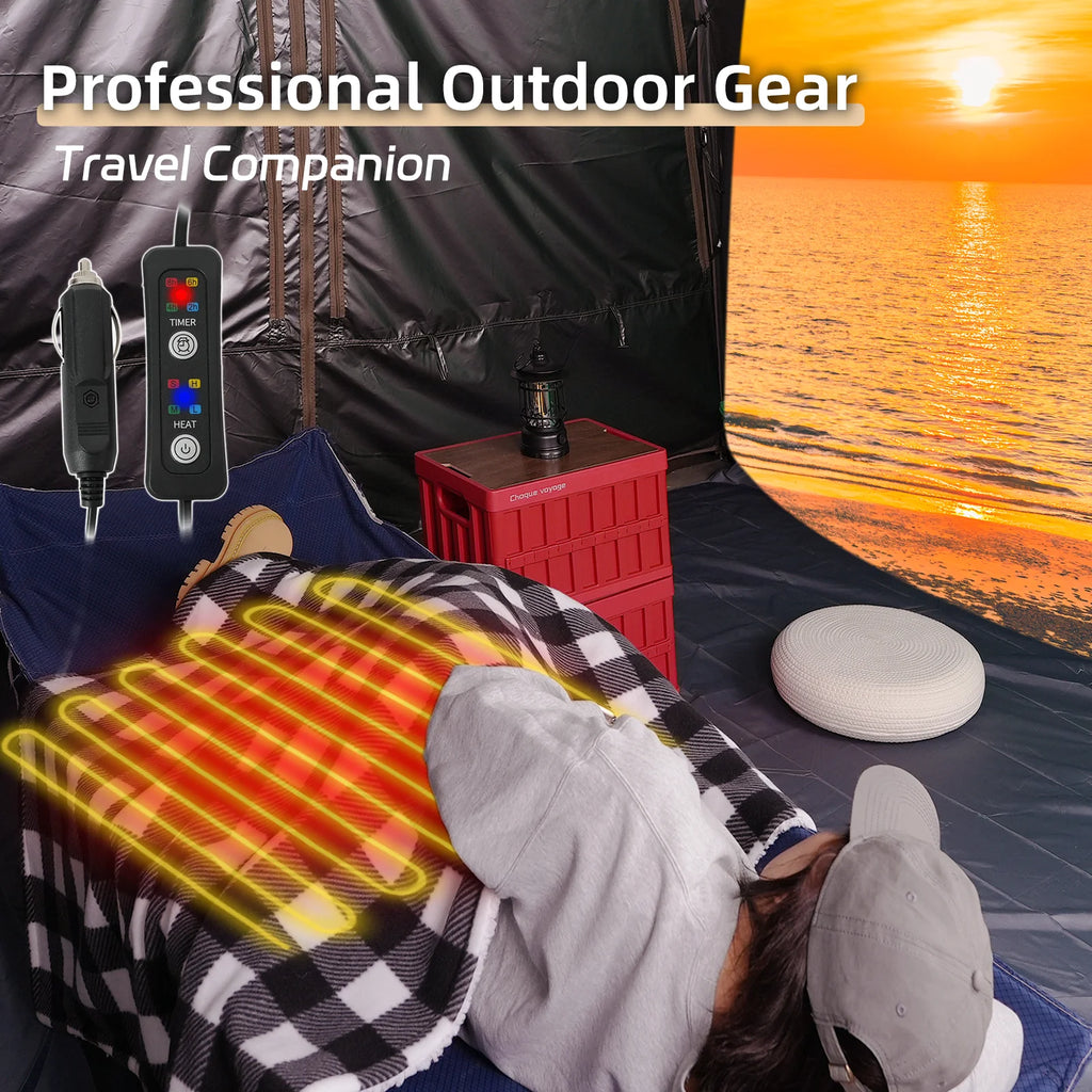 Heated Car Blanket 12-Volt Electric Blanket for Car, Truck, SUV, RV, Portable Heated Throw for Camping Red Black White Plaid