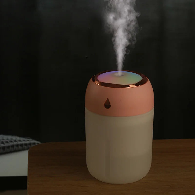 Portable Mini USB Air Humidifier Aroma Diffuser LED Cool Light 330ml Mist for Room Home Car Plant Purifier