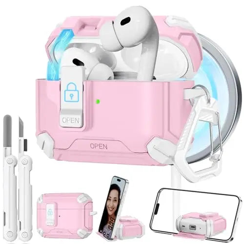 Magnetic Auto Lock Case for AirPods Pro 3 Phone Stand Case Cover with Cleaning Kit & Keychain Protective Case for AirPods Pro 3