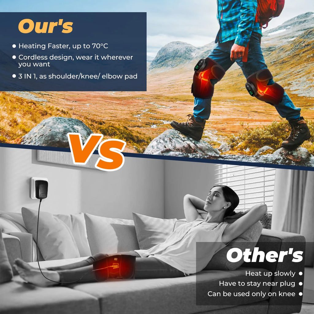 Thermal Knee Massager 3 in 1 Shoulder Knee Elbow Heating Massage Support Brace Rechargeable Vibration Pad Machine Muscle Relax