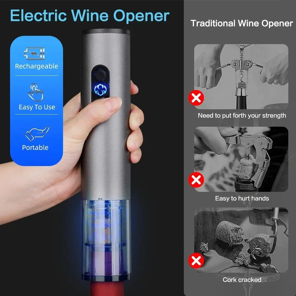 Electric Wine Bottle Opener USB Rechargable Automatic Wine Corkscrew with Foil Cutter Corkscrew Kitchen Gadgets for Party Bar