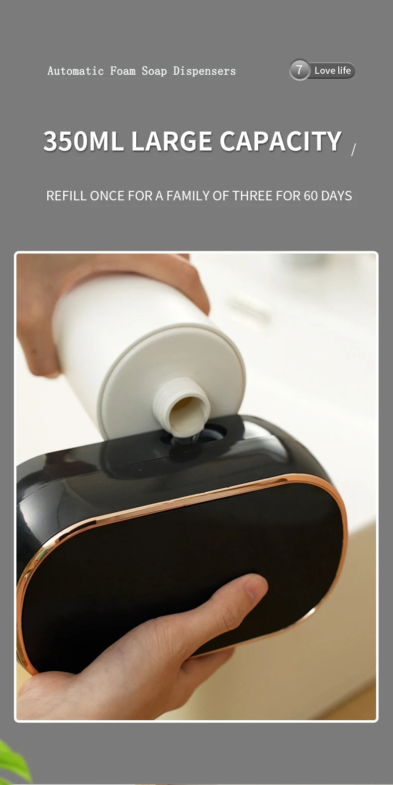 New Automatic Foam Soap Dispensers For Bathroom Smart Washing Hand Machine With USB Charging Two Colors with ABS Material