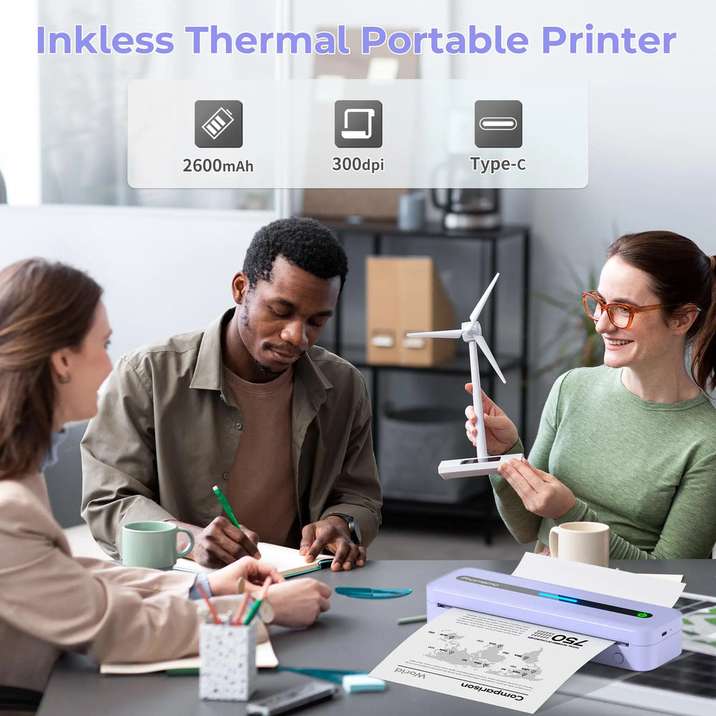 Portable Printer Wireless M832 for Travel and Home Work Use Thermal 300DPI Inkless Mobile Printer Compatible with Android iOS