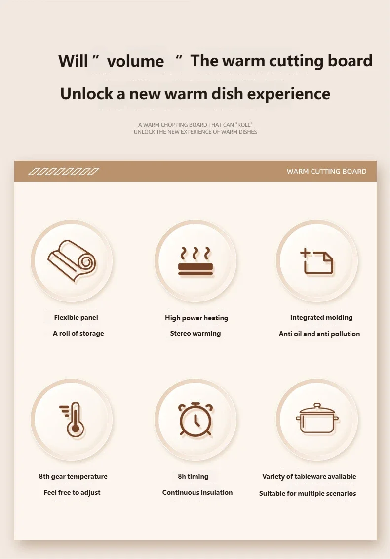 Electric Warming Tray Foldable Food Warmer Mat with 3 Tem Setting Fast Full Surface Heating Portable Electric Food Warming Tray