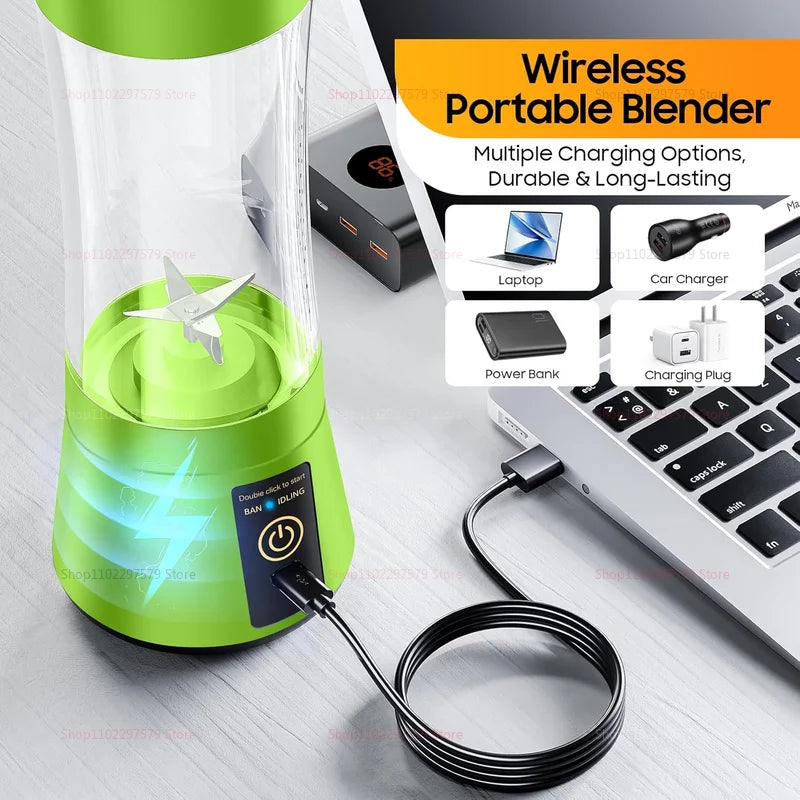 380ml Portable Electric Juicer USB Rechargeable Smoothie Blender Food Processor Fruit Mixer Compact Mini Kitchen Juicer