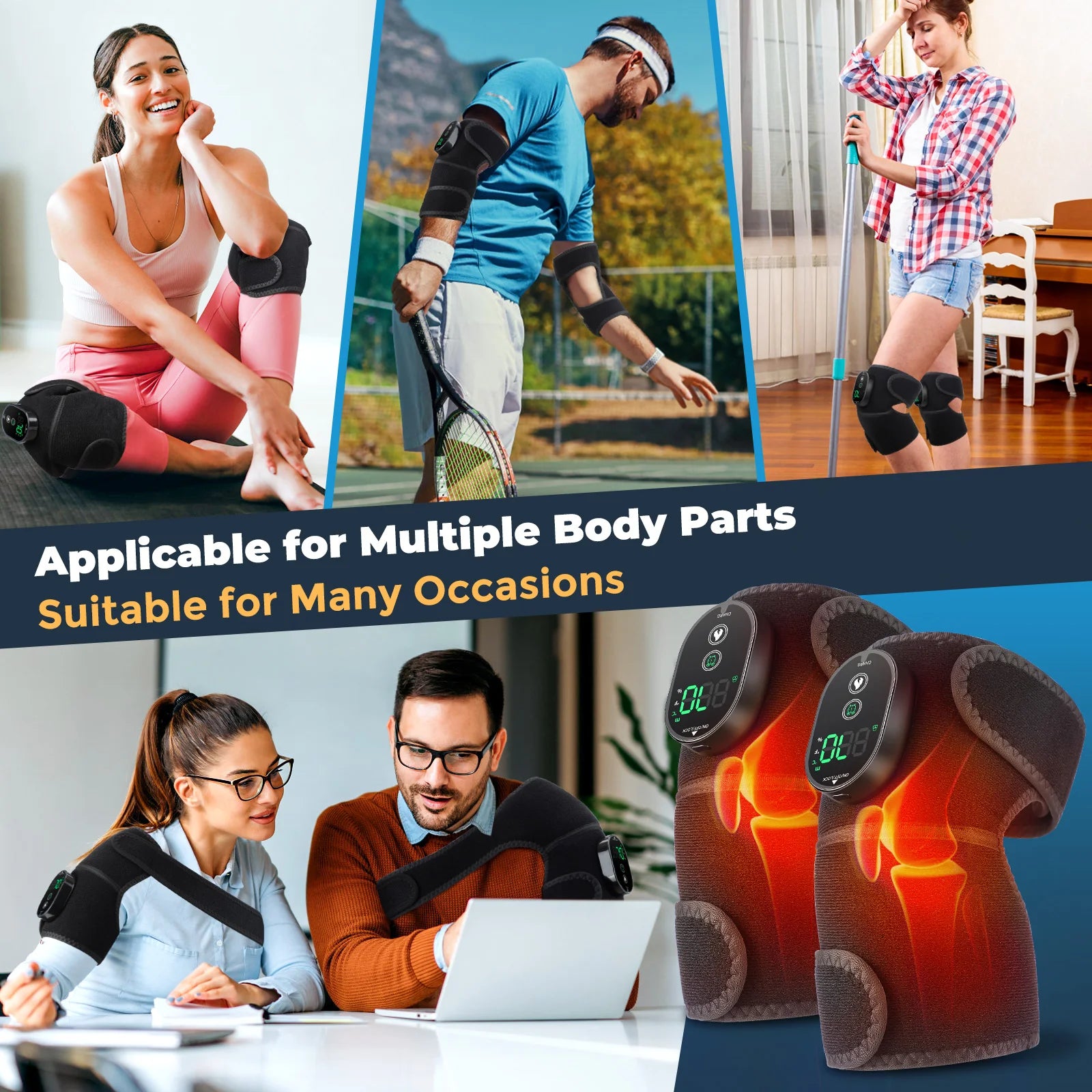 Thermal Knee Massager 3 in 1 Shoulder Knee Elbow Heating Massage Support Brace Rechargeable Vibration Pad Machine Muscle Relax