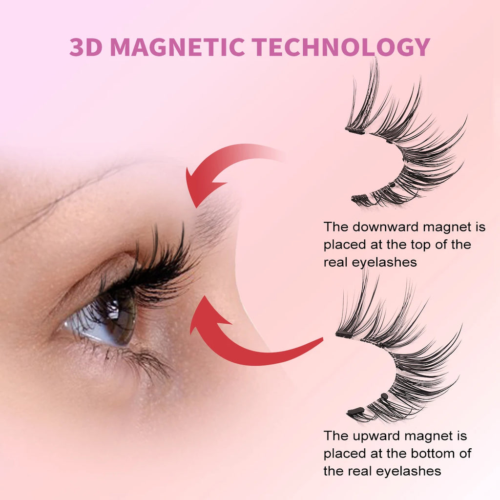 MAGEFY Reusable Magnetic Eyelashes 3 Pairs Natural Curly Natural Magnetic False Eyelashes Glue Free with Applicator Easy to Wear