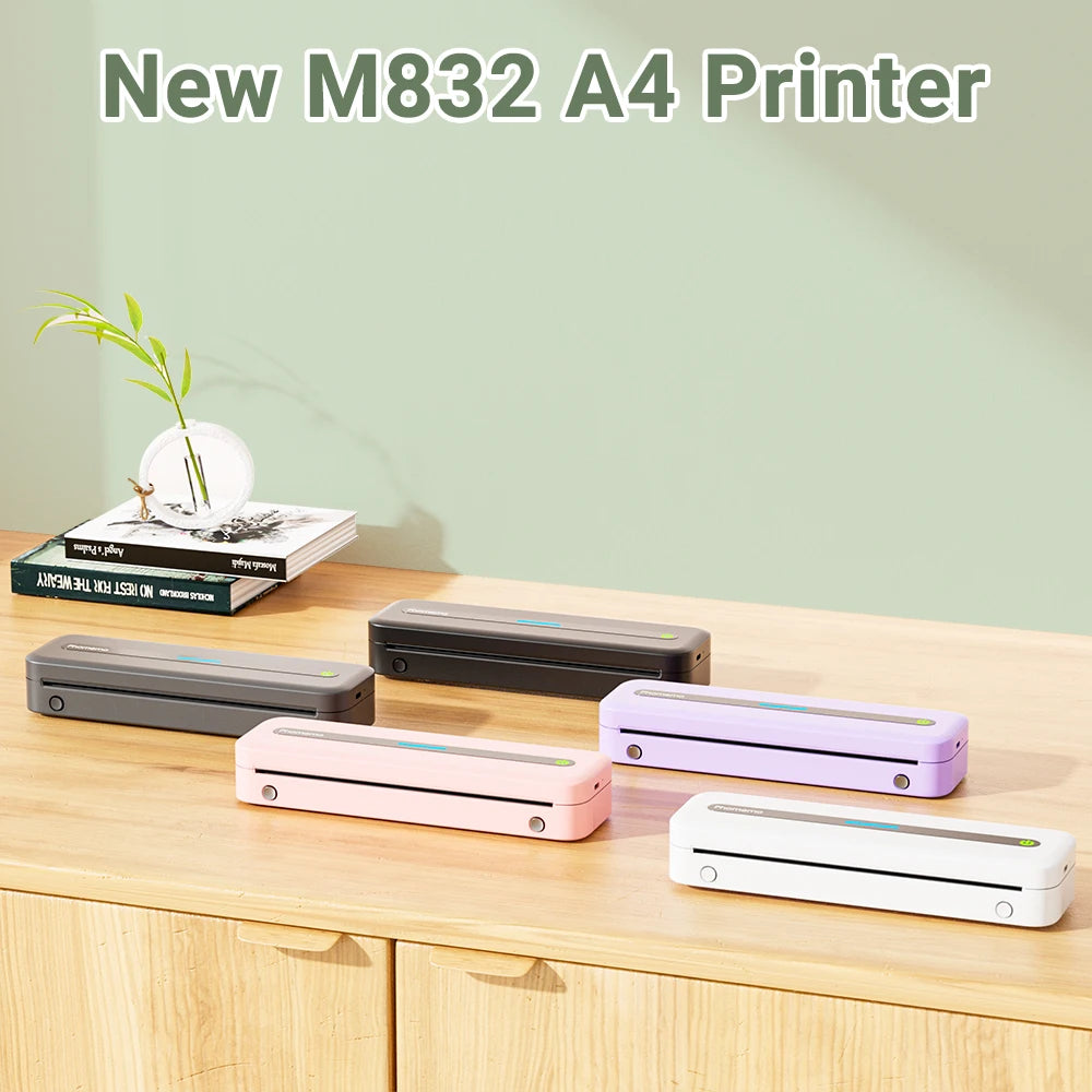 Portable Printer Wireless M832 for Travel and Home Work Use Thermal 300DPI Inkless Mobile Printer Compatible with Android iOS