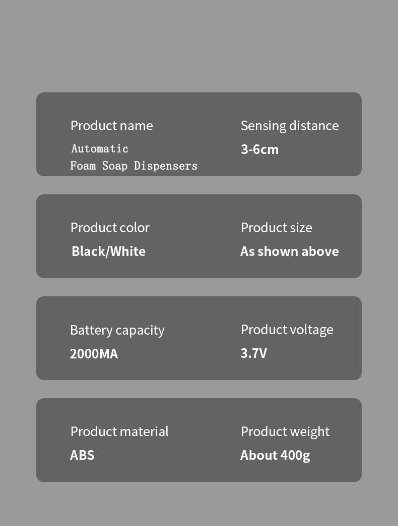 New Automatic Foam Soap Dispensers For Bathroom Smart Washing Hand Machine With USB Charging Two Colors with ABS Material