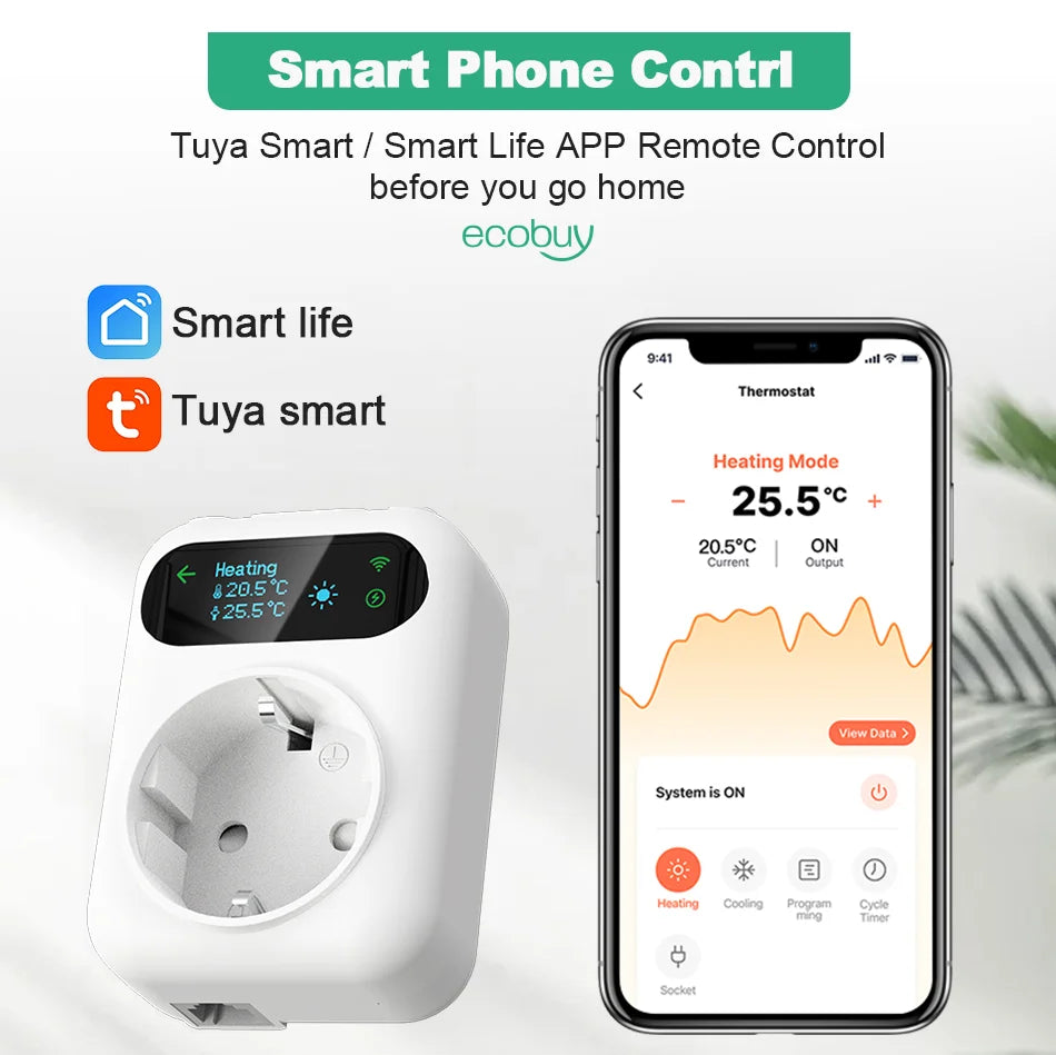 Smart Wifi Thermostat Plug Outlet Temperature Controller Tuya APP Voice Control Electric Switch for Heating Cooling Appliances