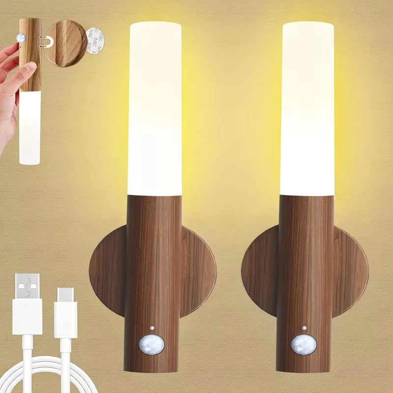 Rechargeable Wall Sconces Magnetic Wall LightsNight Light Motion Sensor Night Lights Wooden Wall Lighting for Bedroom Stair